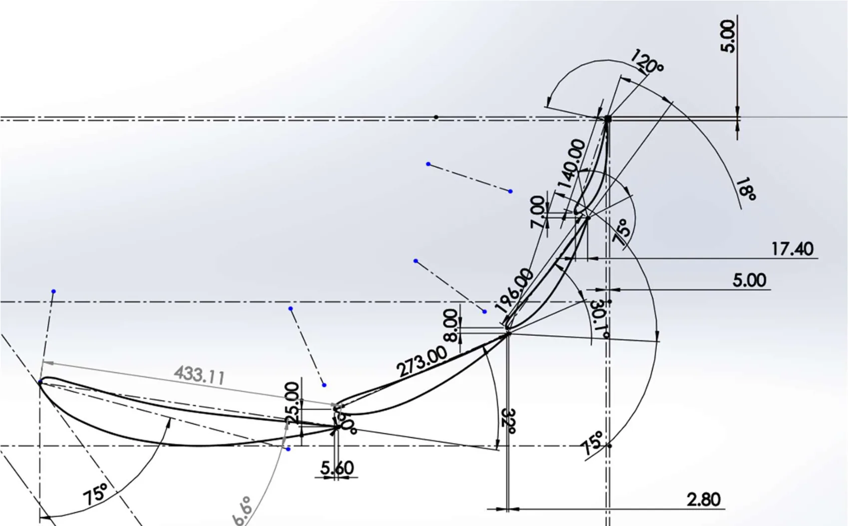 Parameterized rear wing 2D model