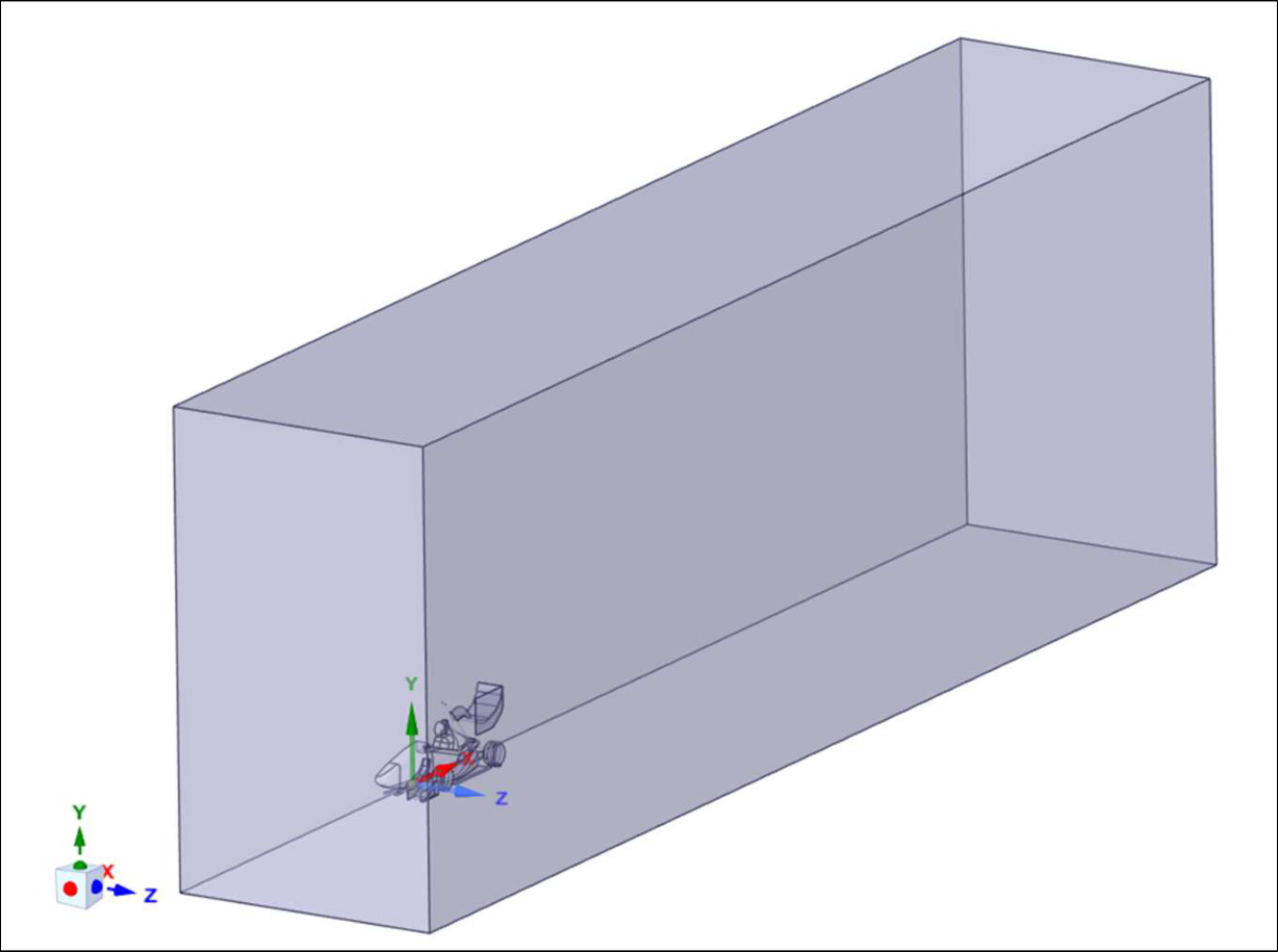 Isometric split-car CFD computational enclosure