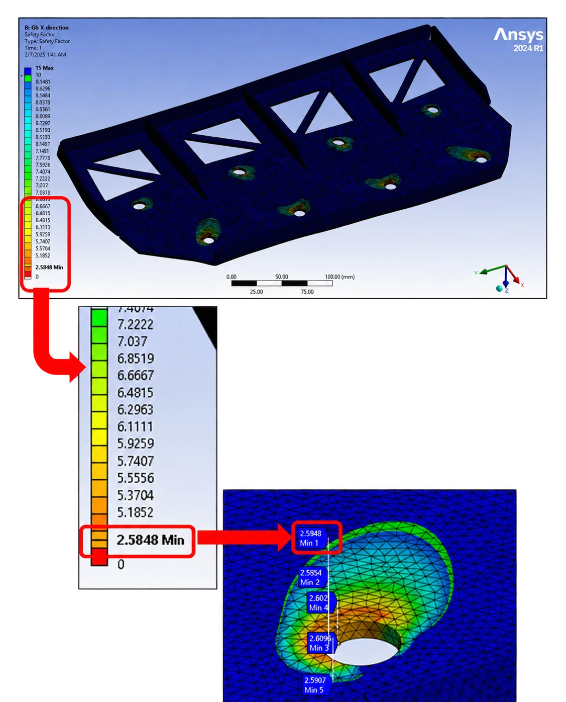 Battery mounting bracket simulation under lateral load