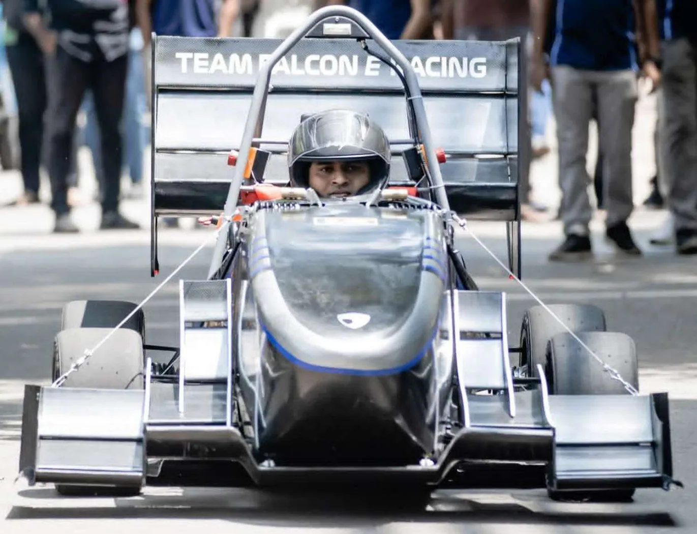 Manufactured front wing installed on the race car