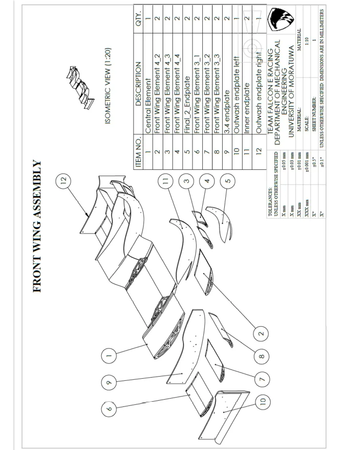 Assembly drawing of the front wing