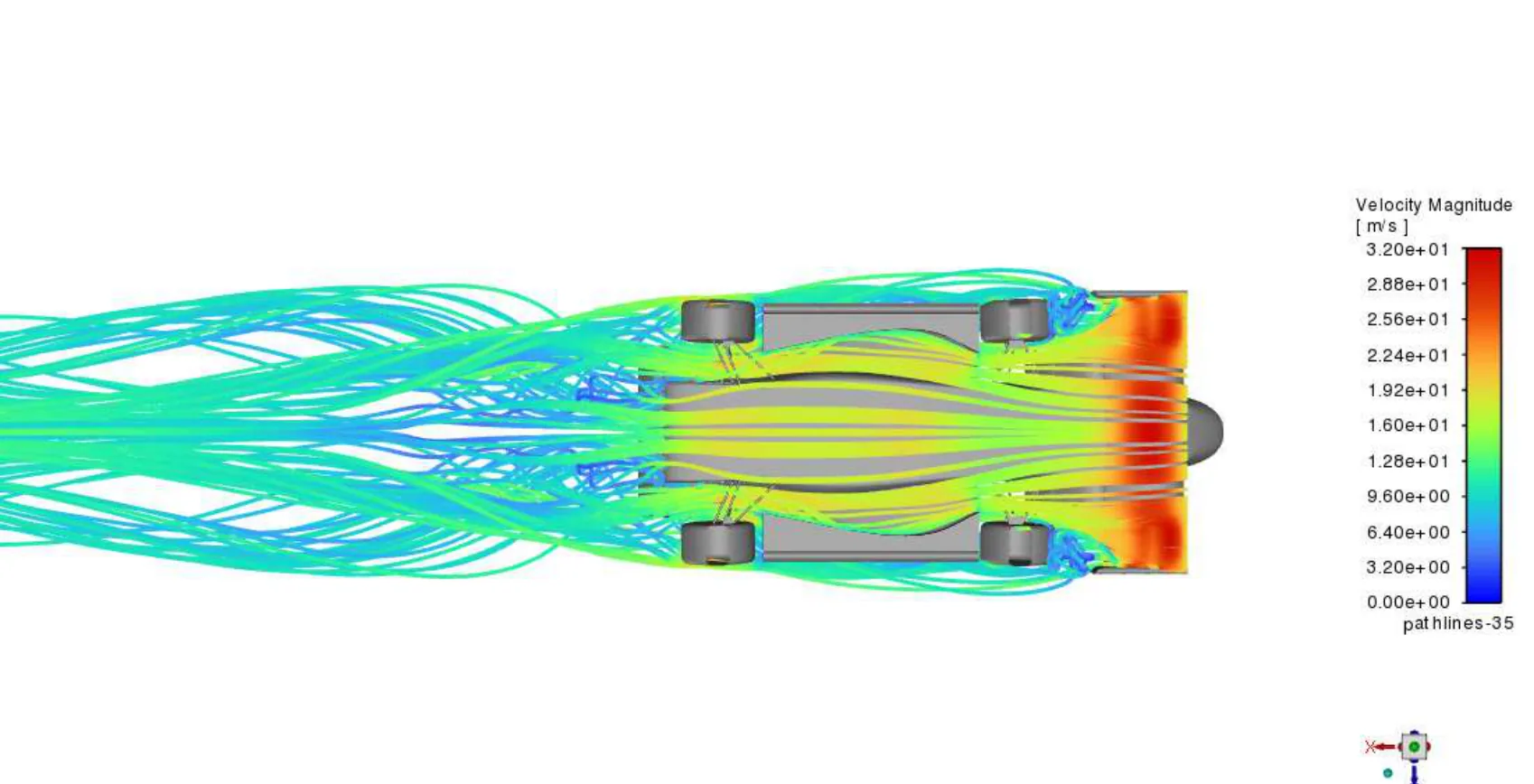 Bottom view of underbody velocity pathlines