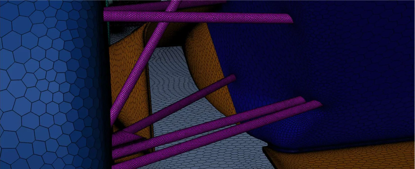 Wheel and wing surface mesh close-up