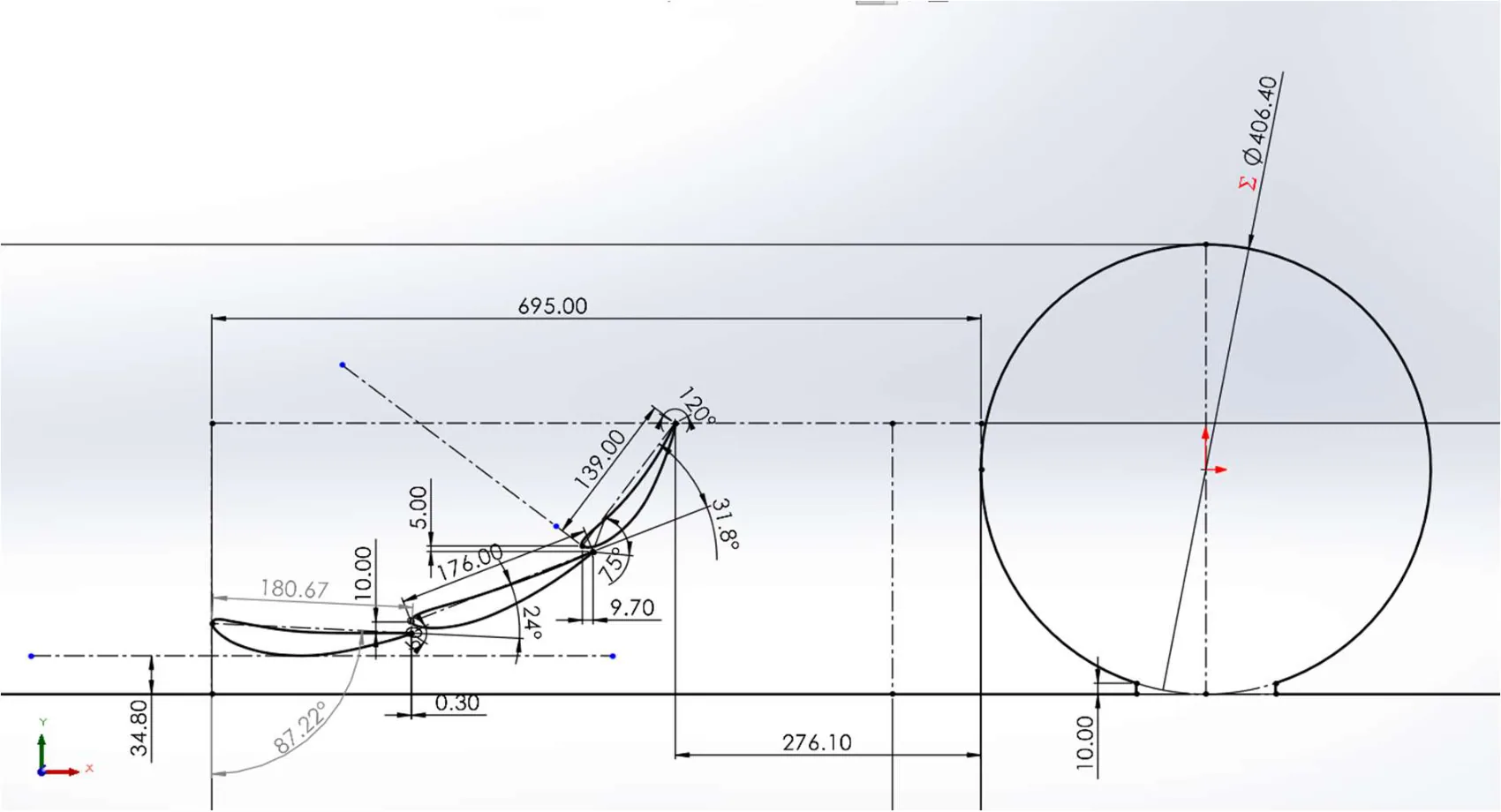 Parameterized three-element front wing near the front wheel