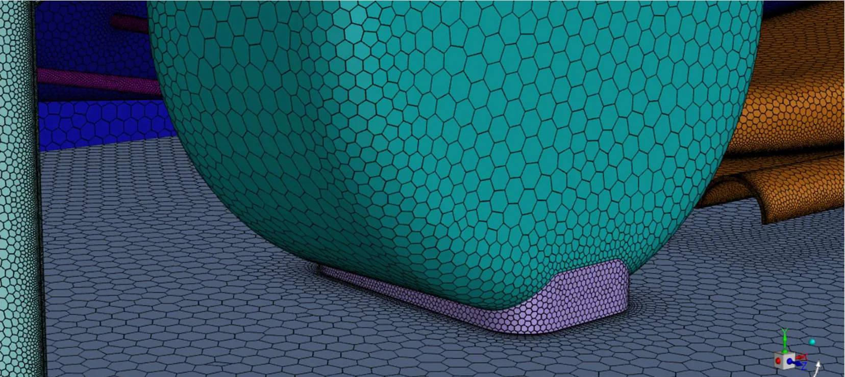 Wheel and ground contact surface mesh detail