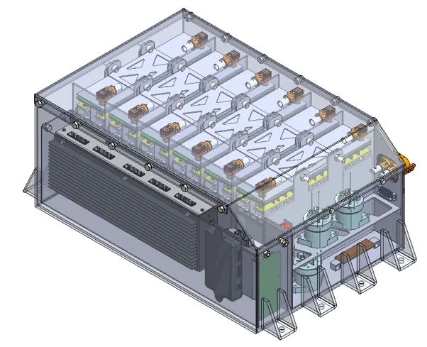 Transparent battery enclosure showing internal cell segments