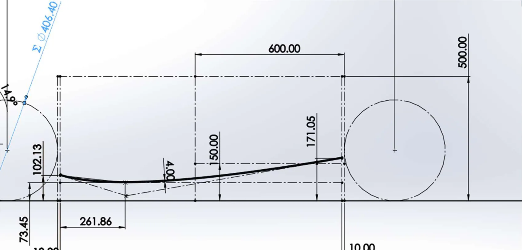 Parameterized side diffuser 2D model coupled with the front wing